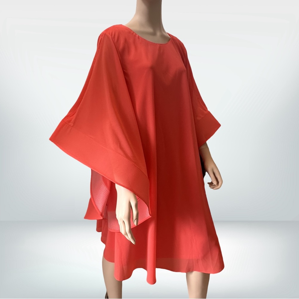 Frank Lyman Bell Sleeve Chiffon Overlay Dress in Fiesta Coral XXL NWT